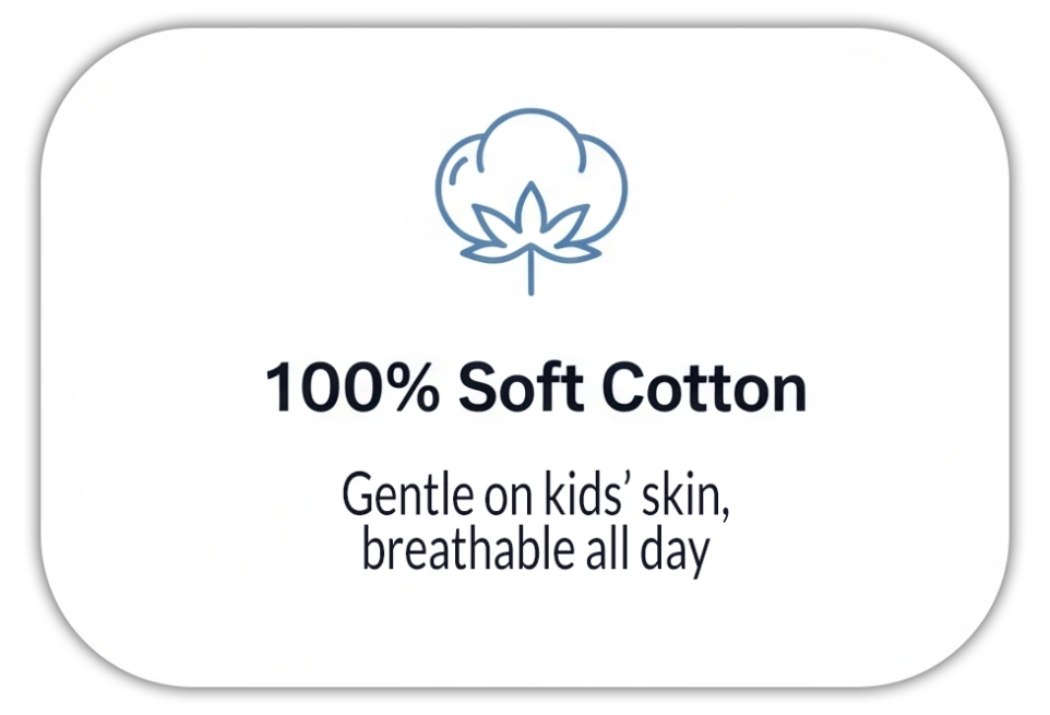 Icon representing 100 percent soft cotton fabric for kids t-shirts